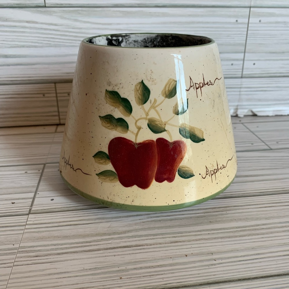 Vintage Ceramic Apple candle topper in Cream and Red